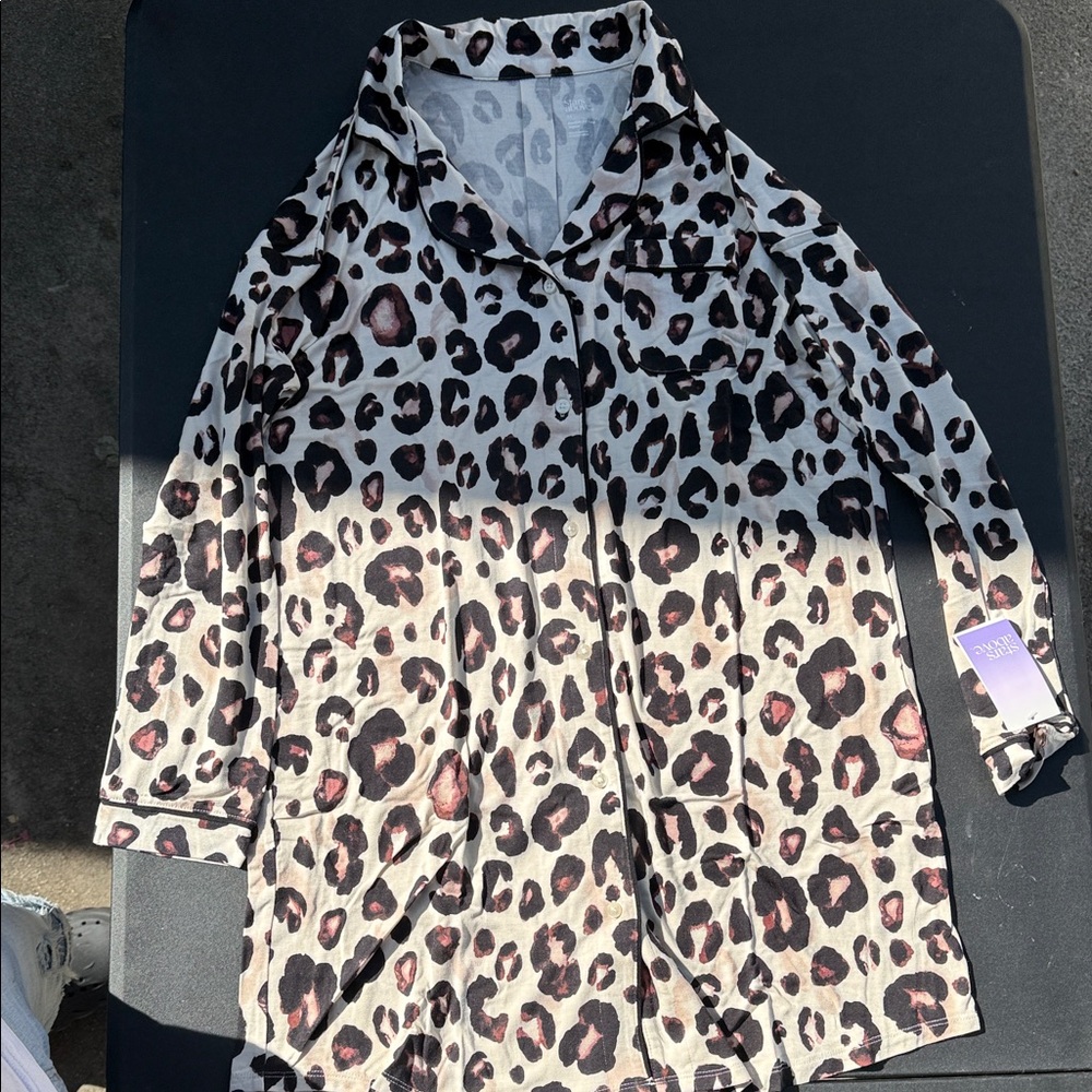 Stars Above Leopard Print Pajama Top - Black and Cream